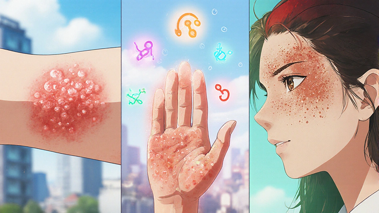 妊娠によるアトピー、接触性皮膚炎、脂漏性皮膚炎の三つの症例が並んでいる。