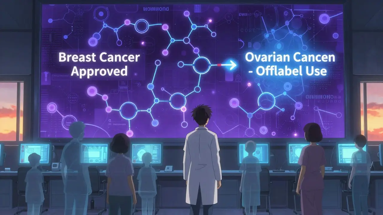 がん治療の分子構造を照らす医師と患者の影