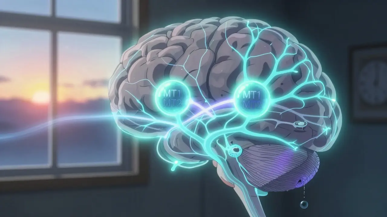 脳の内部で光る受容体と時計のメカニズム、青紫色の神経回路が流れる