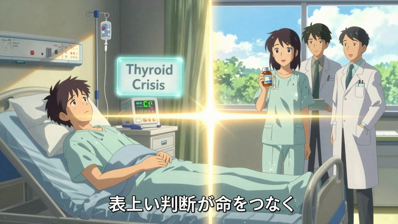 同じ患者の二つの姿：一方は病気で苦しみ、もう一方は健康で太陽の下で薬を手にしている。
