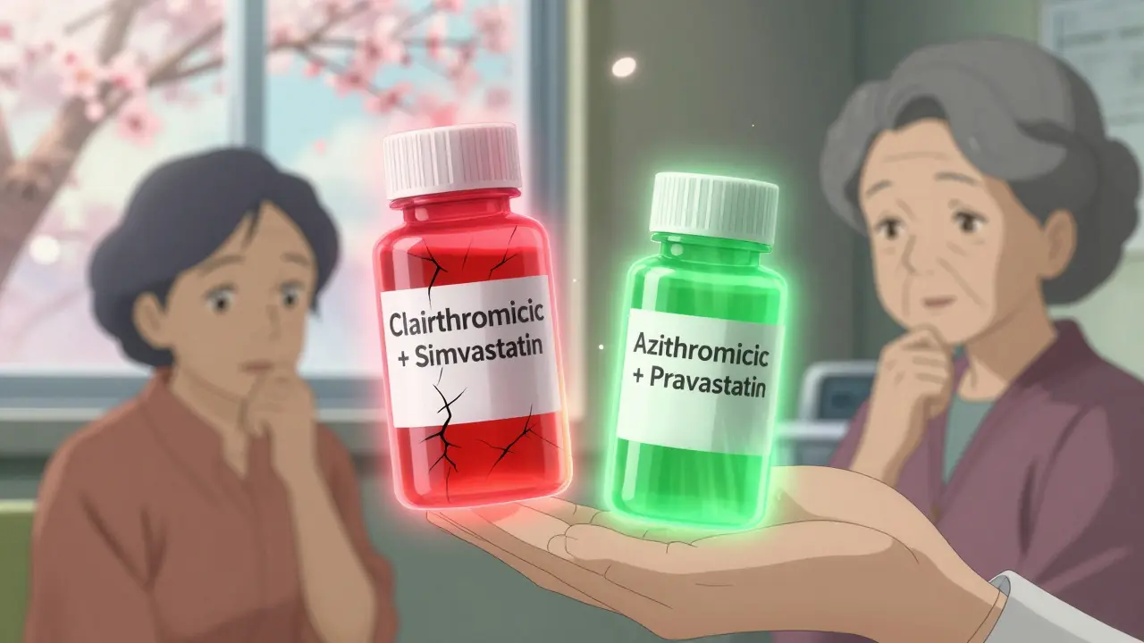 薬剤師が安全な薬に切り替える提案をしている場面。