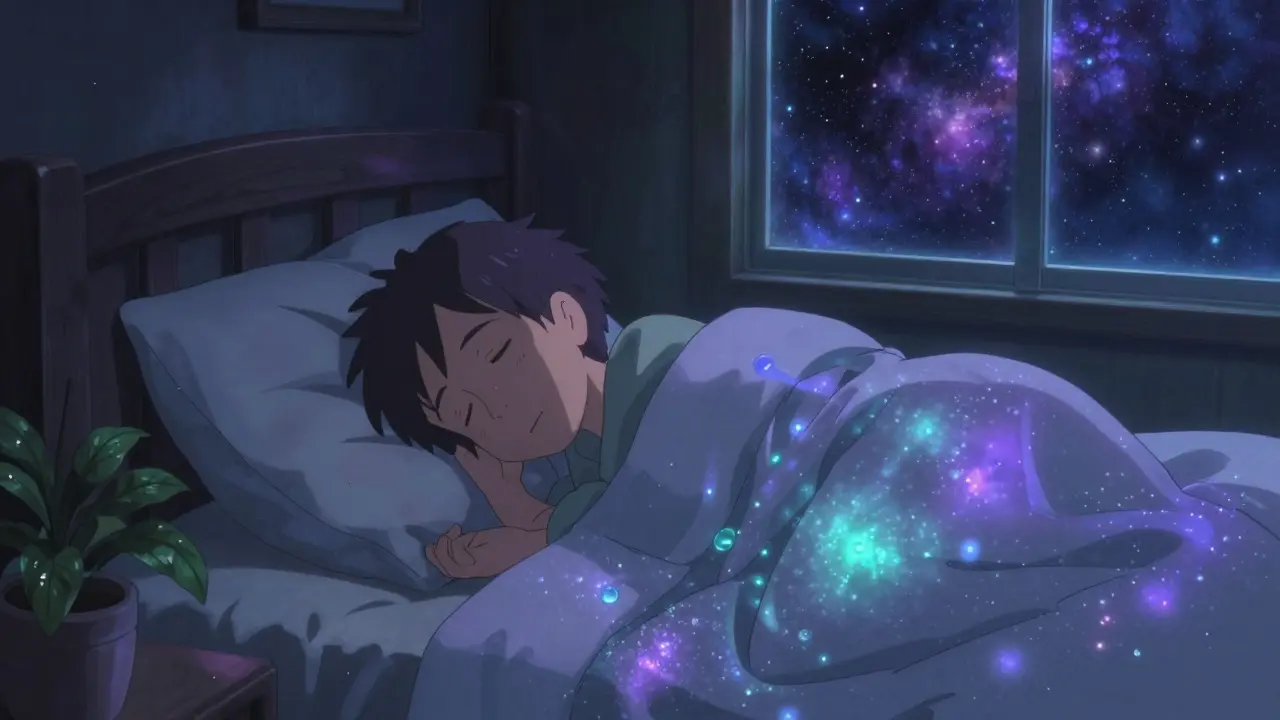 安全な睡眠薬による穏やかな眠りを表現した幻想的な寝室